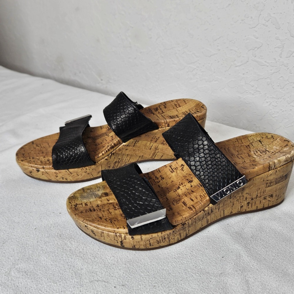 Vionic Atlantic Pepper Black Snakeskin Cork Wedge Sandals Size 9 Adjustable - Picture 3 of 8
